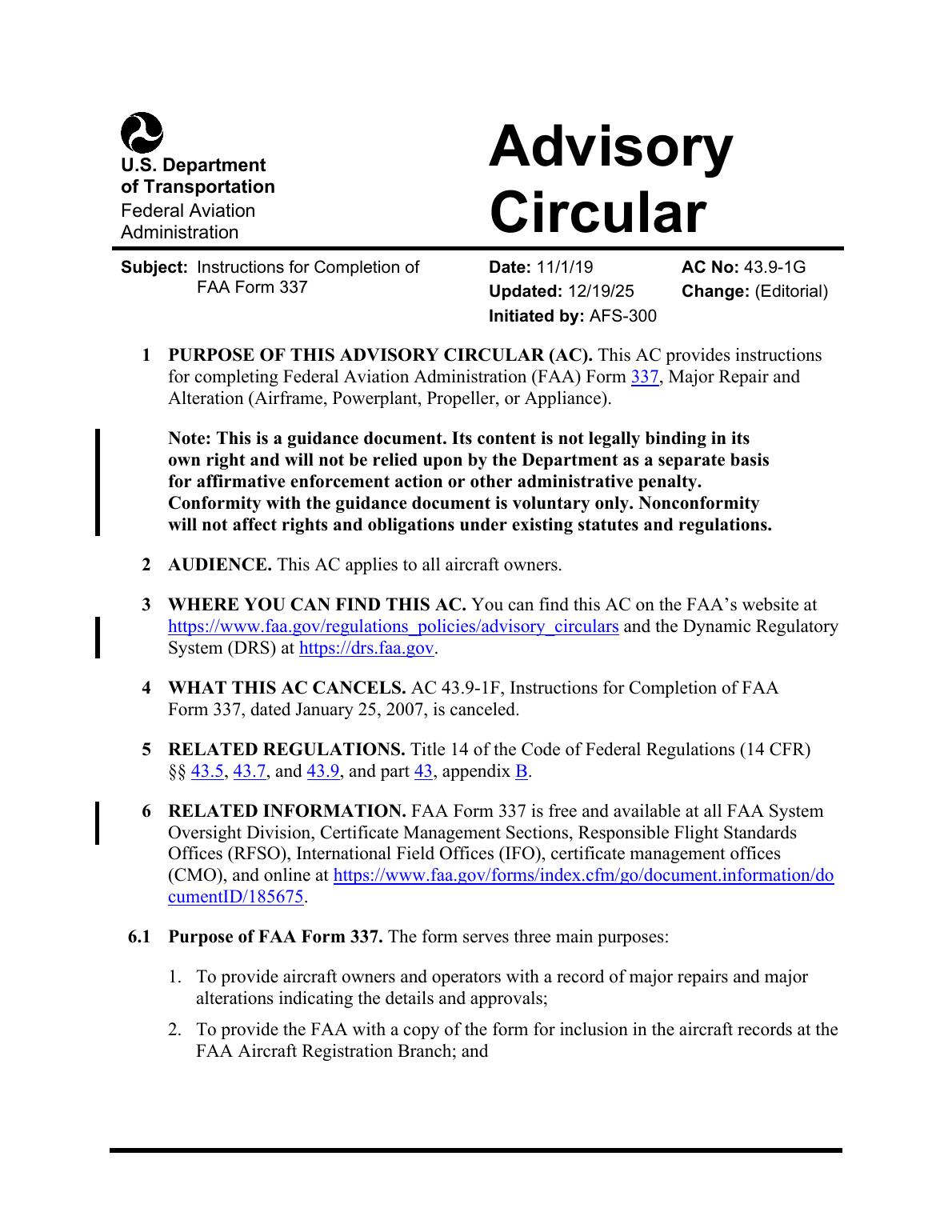 FAA Advisory Circular AC 43.9-1G document page